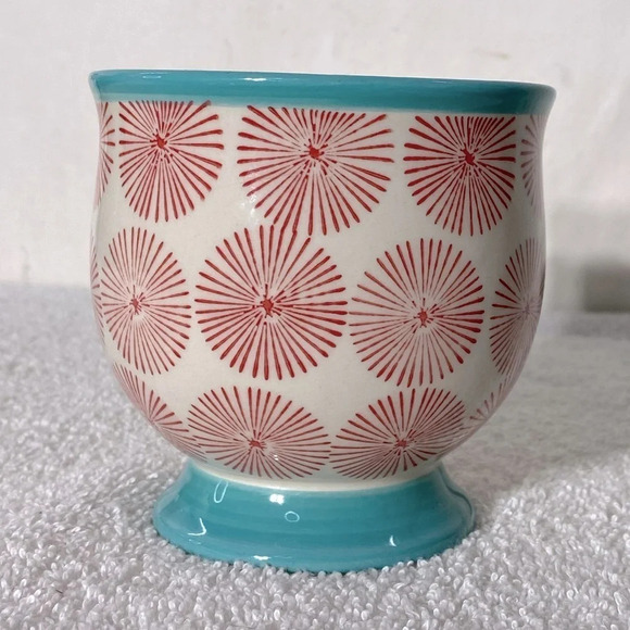 The Pioneer  Woman Starburst Footed Hot Chocolate Coffee Cup Mug Turquoise Red - Picture 2 of 8
